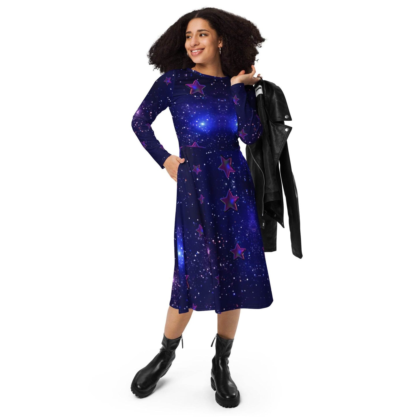 All-over print long sleeve midi dress - tsgabrielle