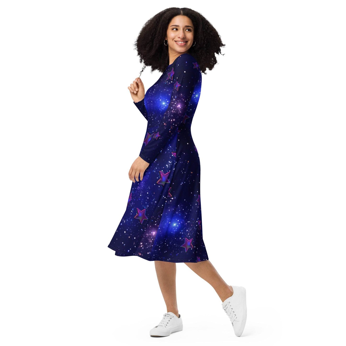 All-over print long sleeve midi dress - tsgabrielle