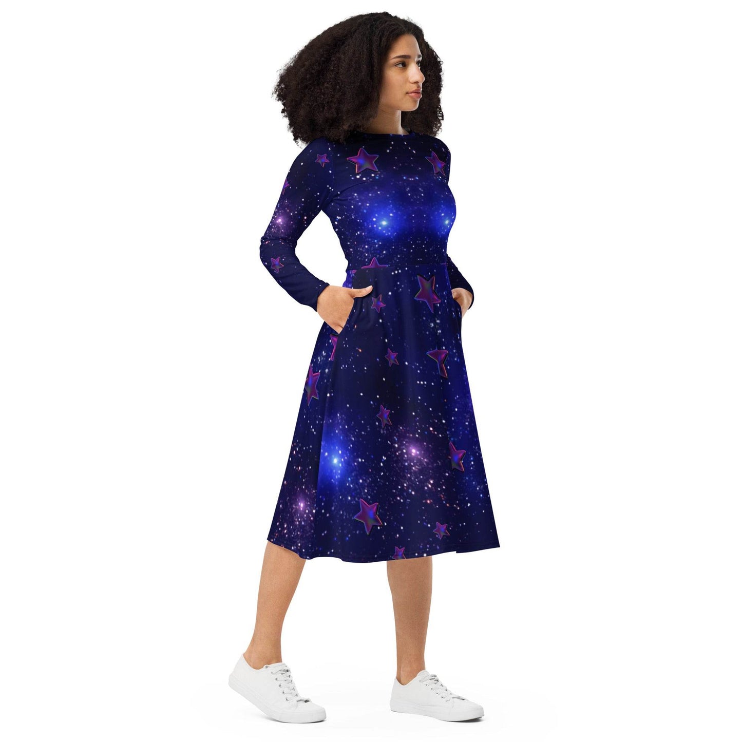 All-over print long sleeve midi dress - tsgabrielle