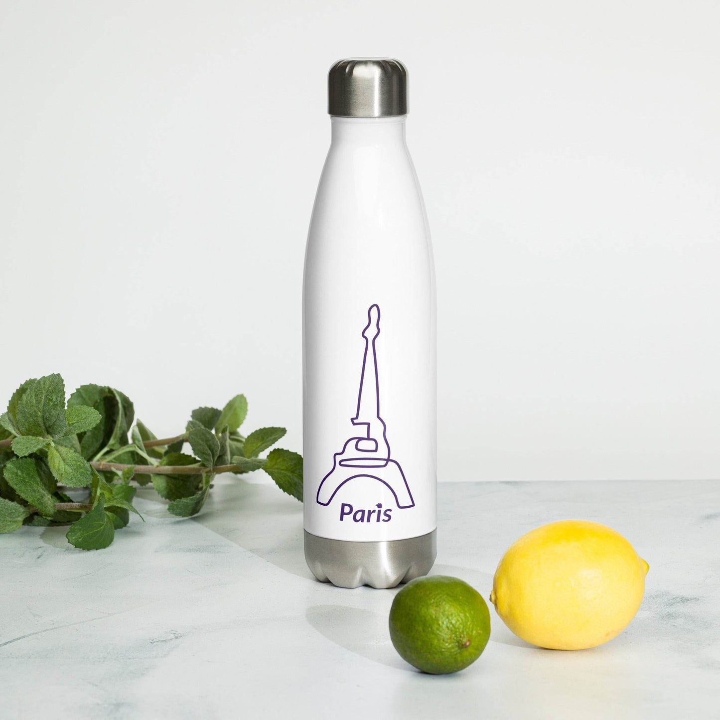 tsgabrielle • Paris - La TourEiffel • Water Bottle • White • Stainless Steel • 17 oz - 500ml - tsgabrielle