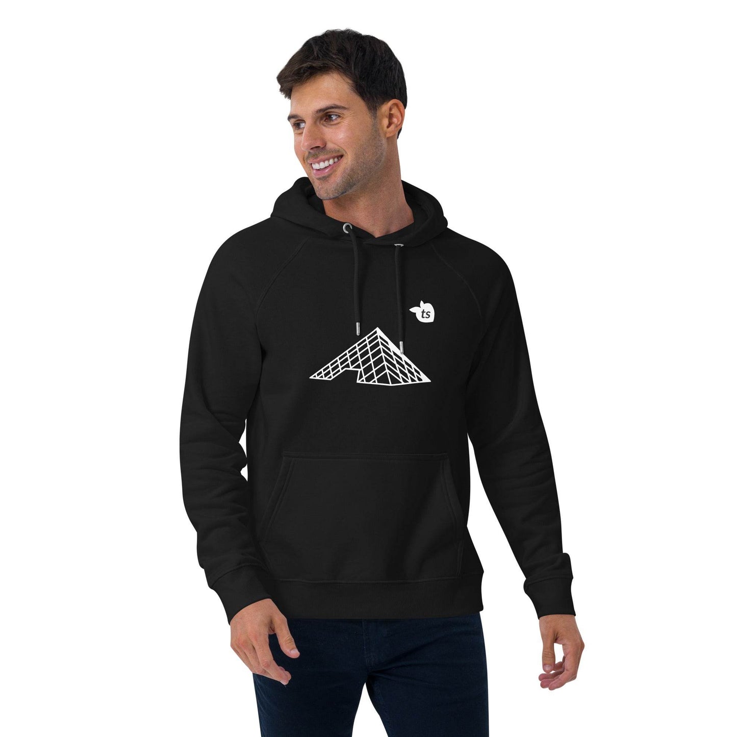 tsgabrielle • Men's • Paris- The Louvre Pyramid • Eco Raglan Hoodie • Black - tsgabrielle