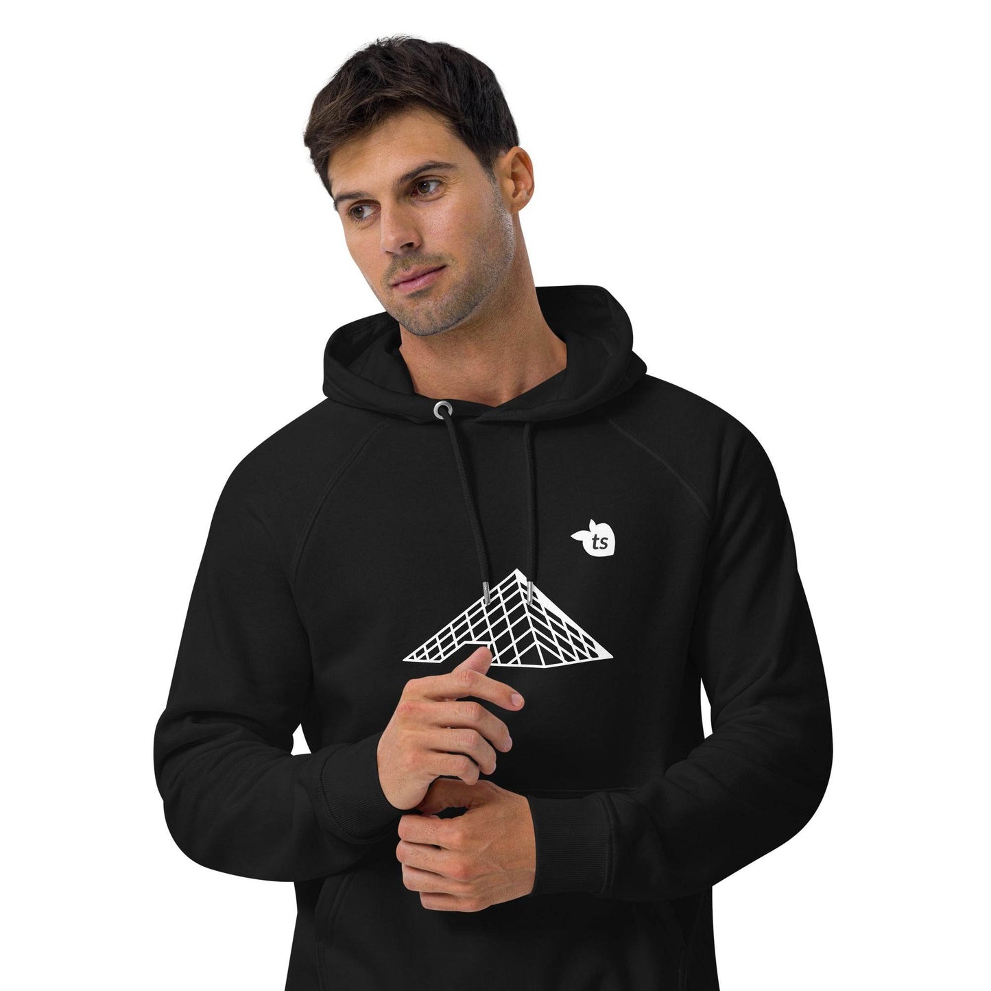 tsgabrielle • Men's • Paris- The Louvre Pyramid • Eco Raglan Hoodie • Black - tsgabrielle