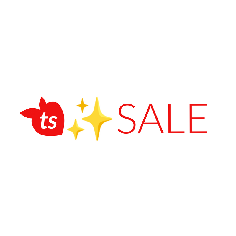 Sparkling ✨SALE event with bold red background and ts logo