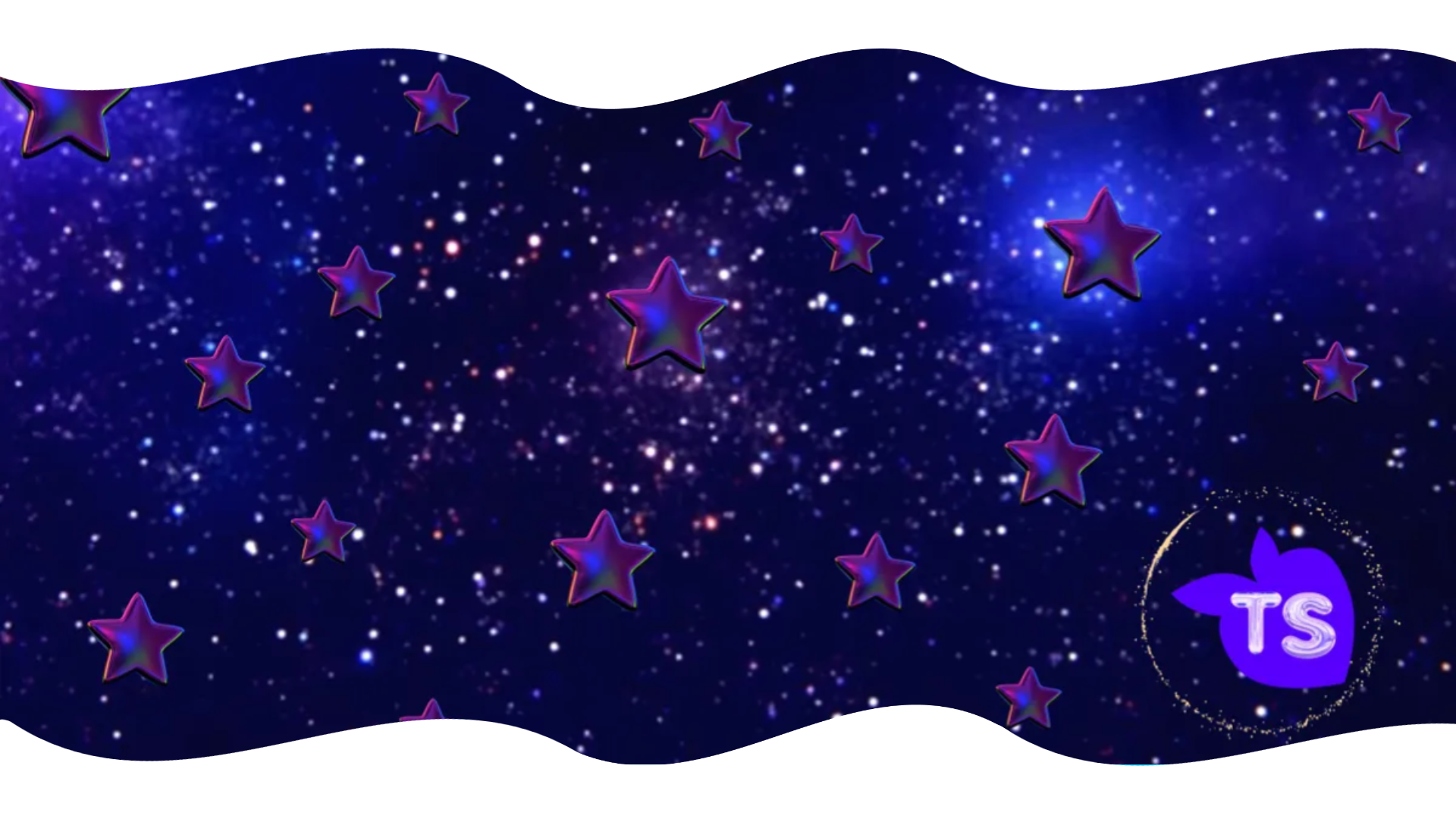 Starry night sky with wavy pattern and 'TS' logo in the corner