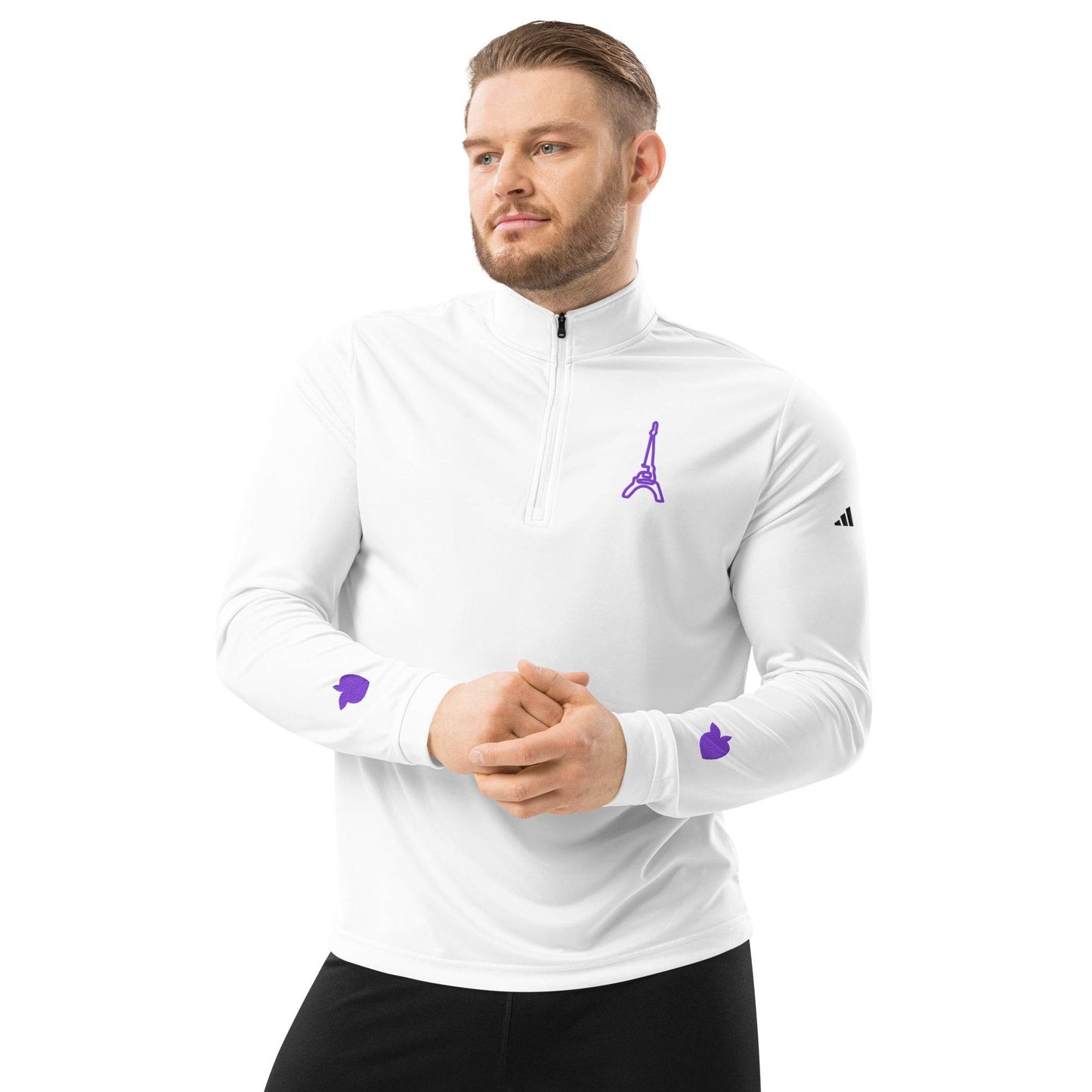 adidas® by tsgabrielle • Men's • Paris - La Tour Eiffel • Quarter Zip Pullover • White - tsgabrielle