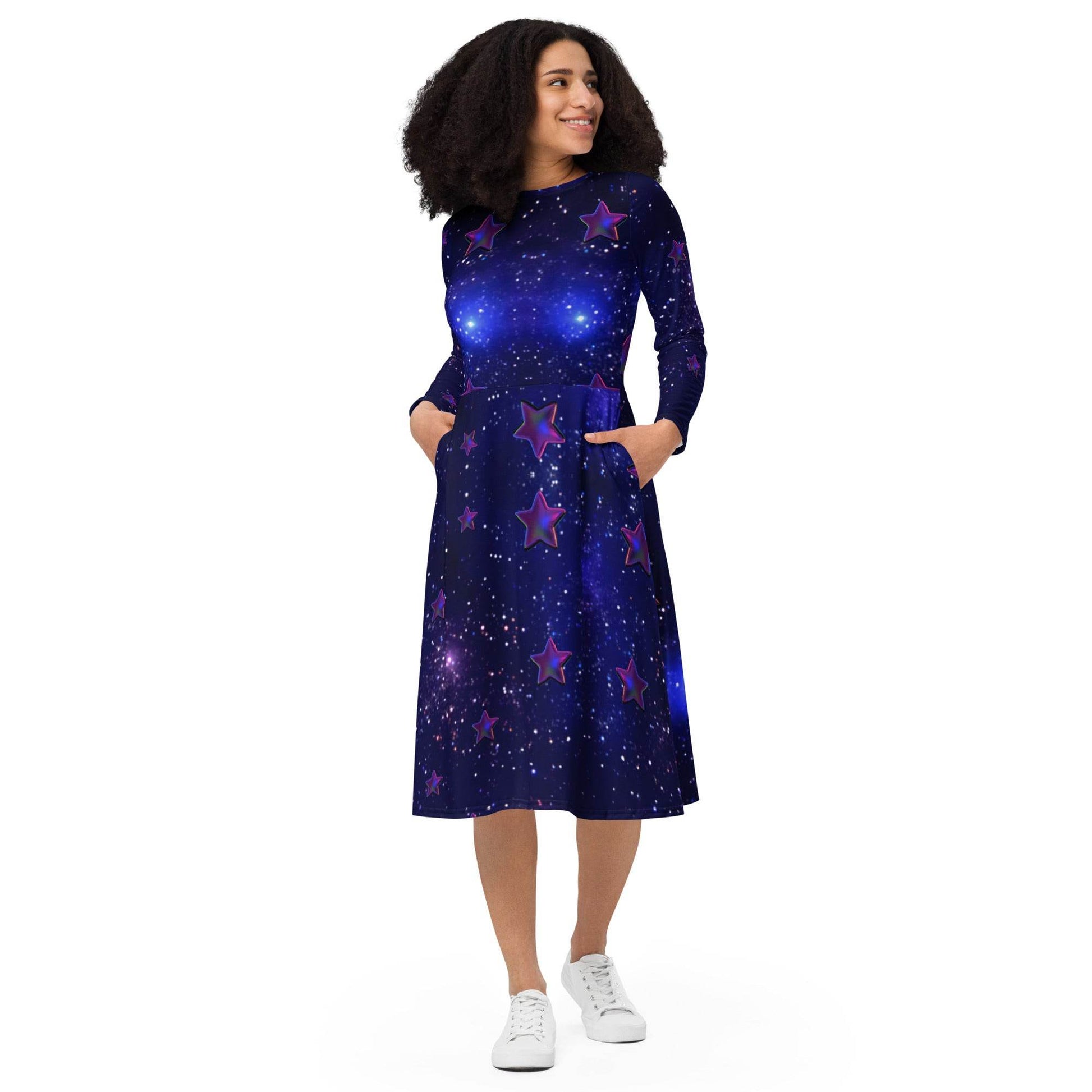All-over print long sleeve midi dress - tsgabrielle