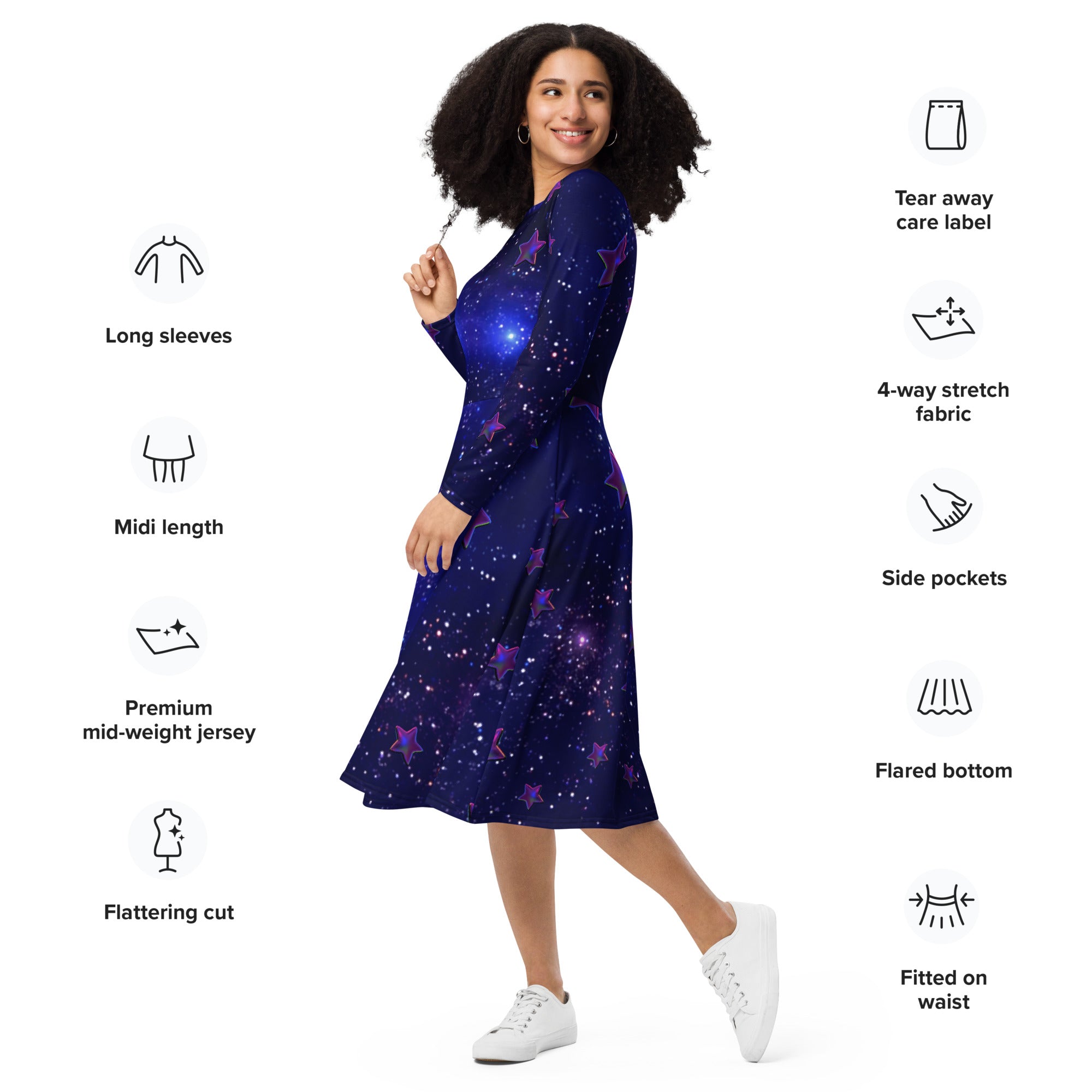 tsgabrielle® • For Her 👗 • 🌌✨Édition Spatiale • Cosmic Edition • Long Sleeve Midi Dress