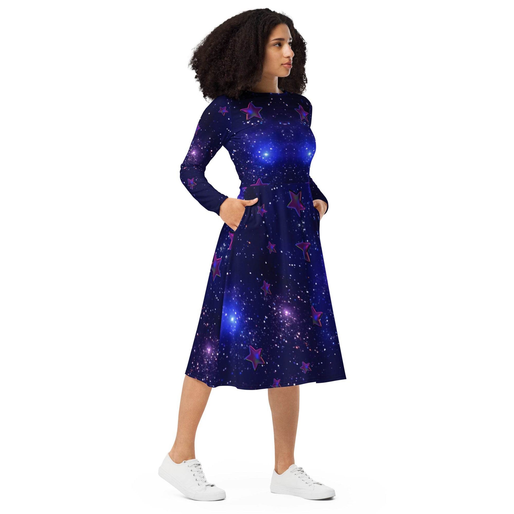All-over print long sleeve midi dress - tsgabrielle