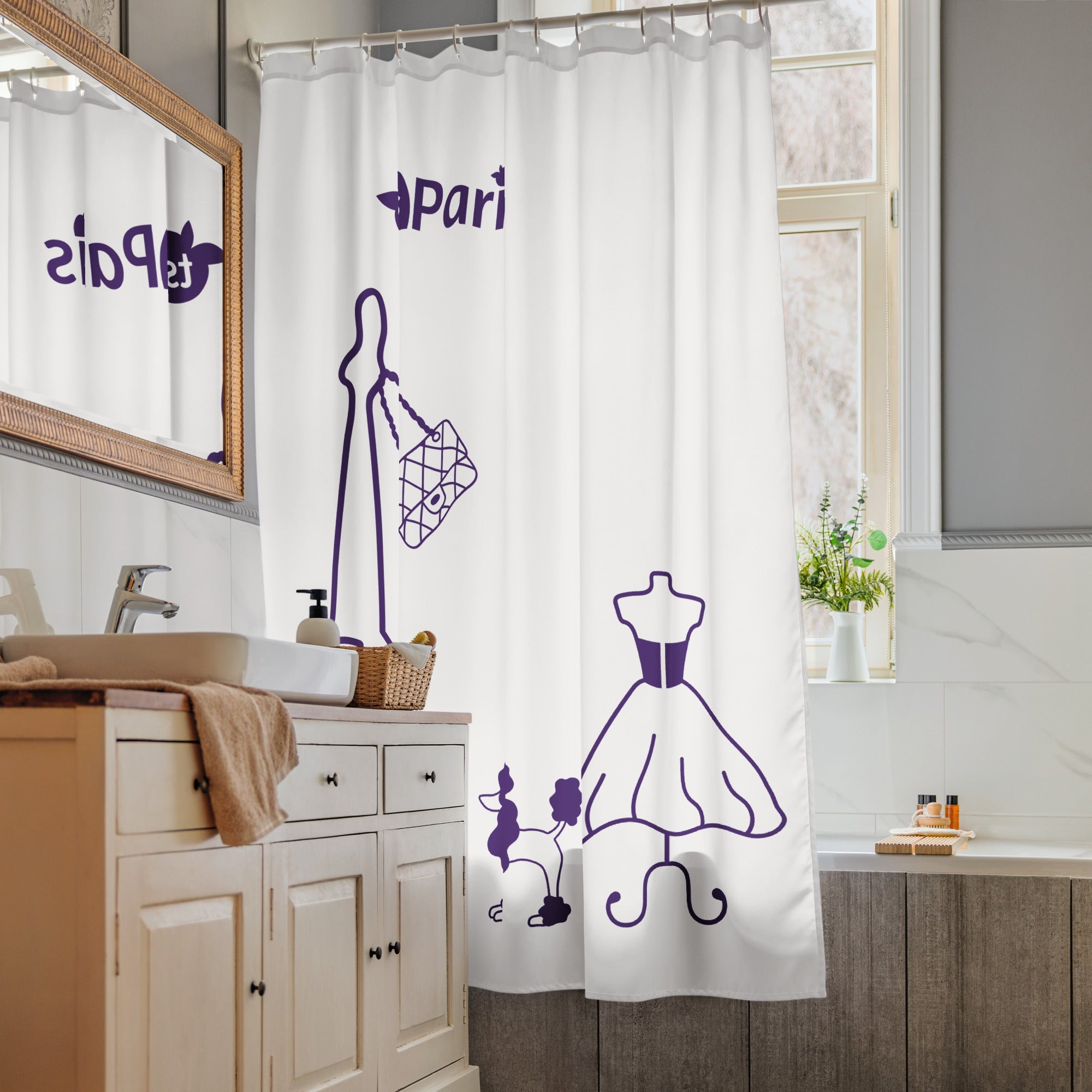 tsgabrielle® • Paris - Fashion Week • Shower Curtain • White • 180 × 188 cm