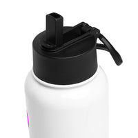 White water bottle with black lid and handle on a white background